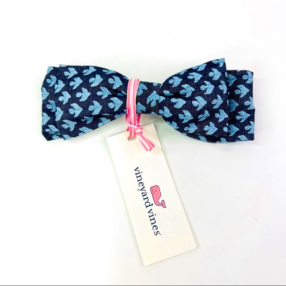 Vineyard Vines Blue Gustavia Chambray Block Print Hair Bow Hair Barrette NWT - Picture 1 of 8
